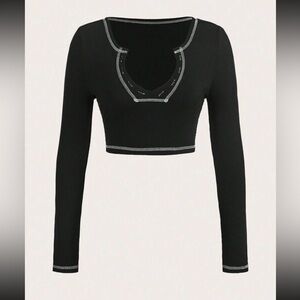 SHEIN Black Long Sleeve Crop Top